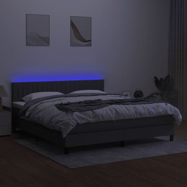 vidaXL Boxspringbett mit Matratze & LED Dunkelgrau 160x200 cm Stoff