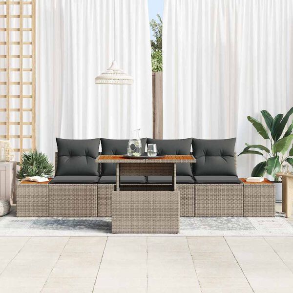 vidaXL Garten-Sofa-Set mit Speicher 5 pcs Grau Poly Rattan