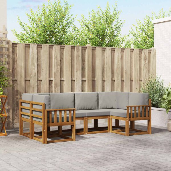 vidaXL Outdoor-Sofagarnitur mit Kissen 6 pcs Nat&uuml;rlich und Hellgrau