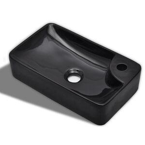 vidaXL Keramik Waschbecken mit Hahnloch schwarz