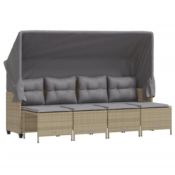 vidaXL 5-tlg. Garten-Sofagarnitur mit Kissen Beige Poly Rattan