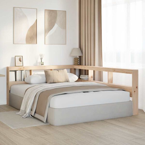 vidaXL Kopfteil mit b&uuml;cherregal L-form 135 cm massivholz kiefer