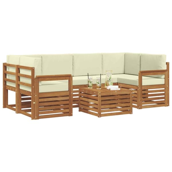 vidaXL Outdoor-Sofagarnitur 7 pcs Natur und Creme Massivholz Akazie