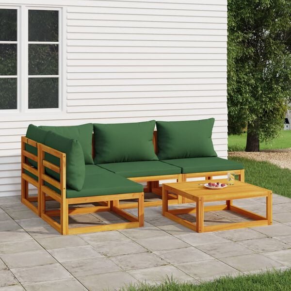 vidaXL 5-tlg. Garten-Lounge-Set mit Gr&uuml;nen Kissen Massivholz
