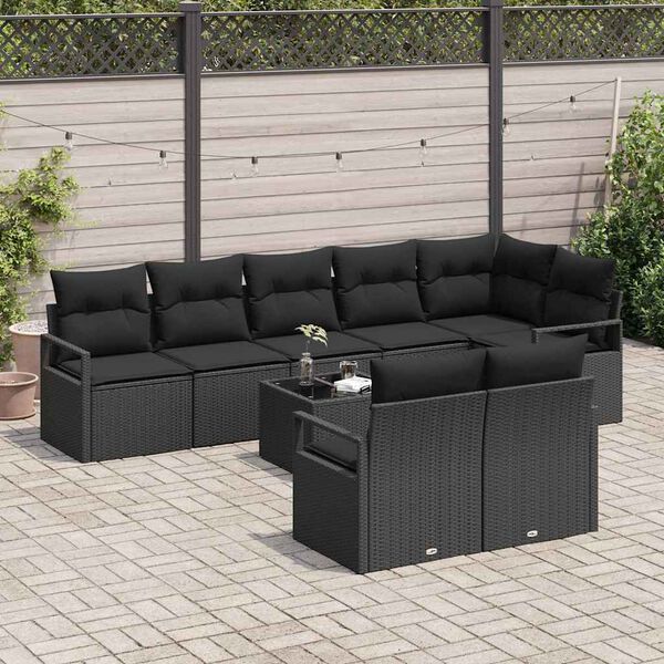 vidaXL Sofa Set mit Kissen 9 pcs Schwarz Poly Rattan