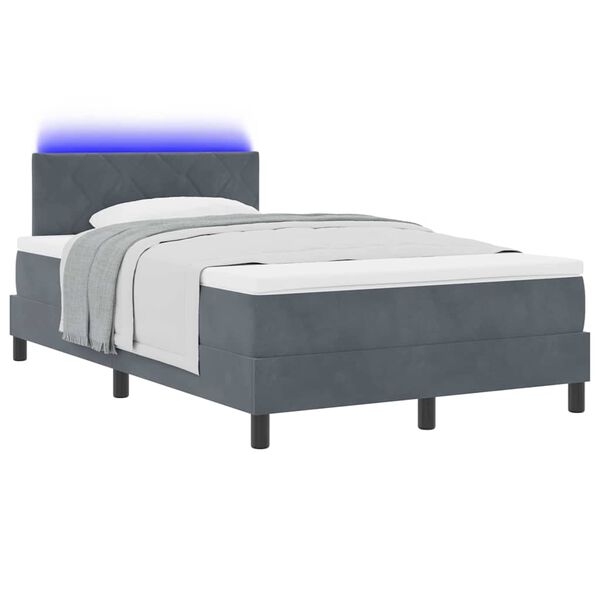 vidaXL LED Boxspringbett mit Matratze Dunkelgrau 120 x 200 cm Samt