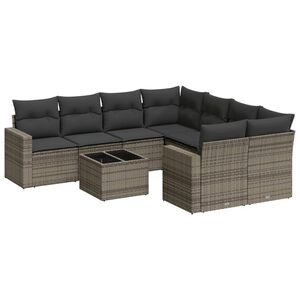 vidaXL 9-tlg. Garten-Sofagarnitur mit Kissen Grau Poly Rattan