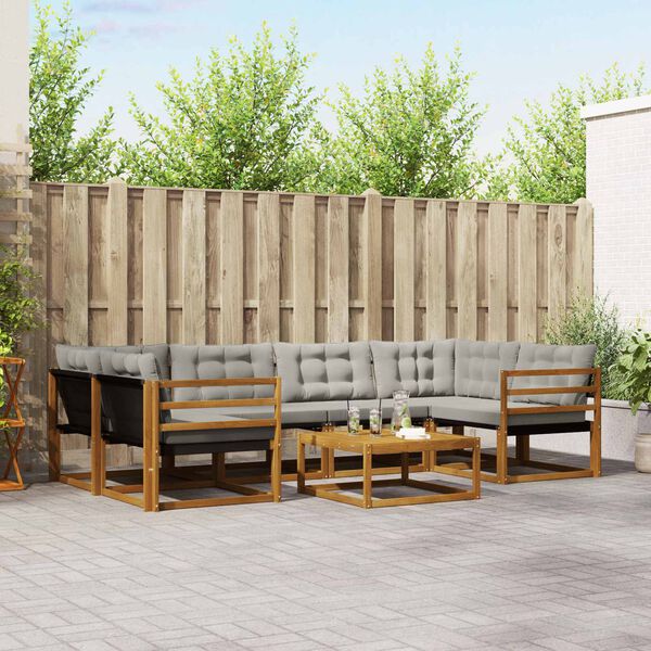 vidaXL Outdoor-Sofagarnitur mit Kissen 7 pcs Nat&uuml;rlich und Hellgrau