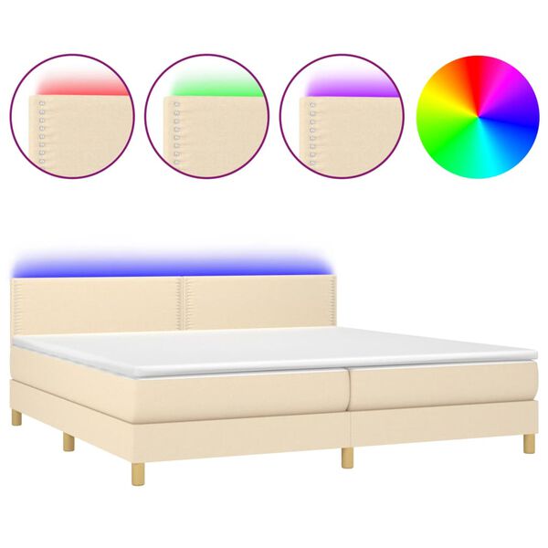 vidaXL Boxspringbett mit Matratze & LED Creme 200x200 cm Stoff