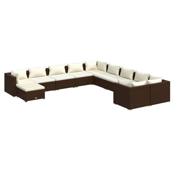 vidaXL 11-tlg. Garten-Lounge-Set mit Kissen Poly Rattan Braun