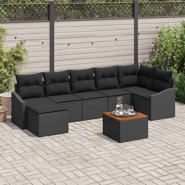 vidaXL Gartensofa-set mit Kissen 8 pcs Schwarz Poly-Rattan