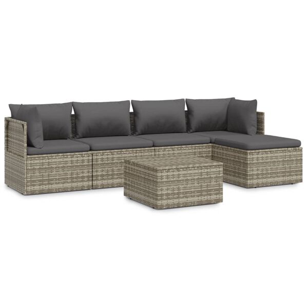 vidaXL 6-tlg. Garten-Lounge-Set mit Kissen Grau Poly Rattan