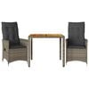 vidaXL 3-tlg. Bistro-Set mit Kissen Grau Poly Rattan