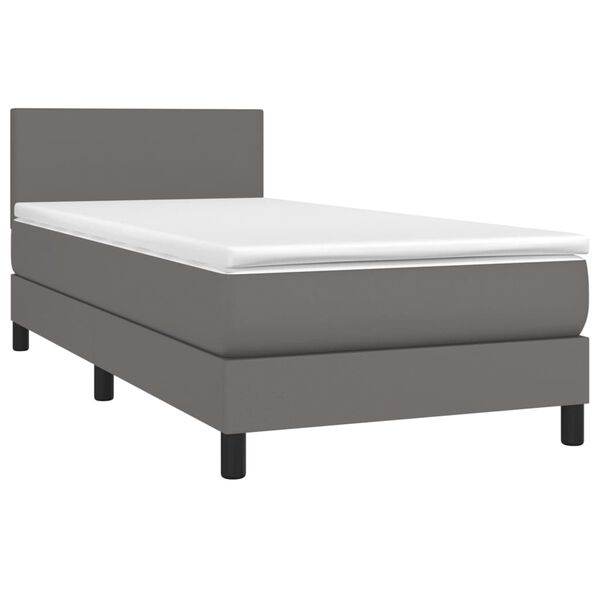 vidaXL Boxspringbett mit Matratze & LED Grau 100x200 cm Kunstleder