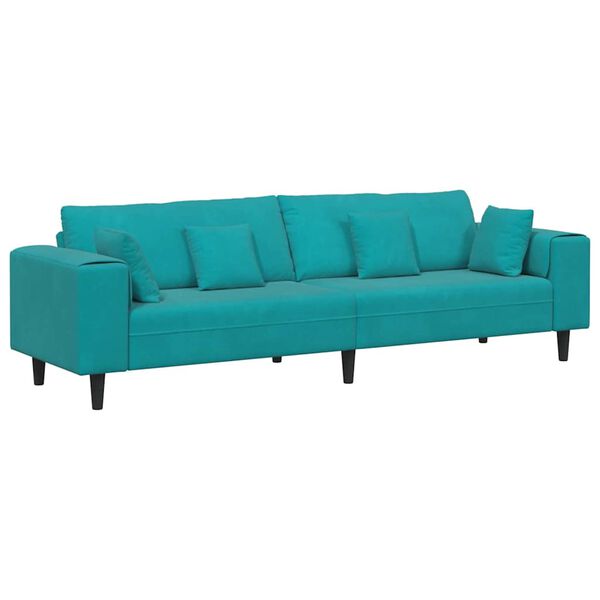 vidaXL Samt Sofa mit Kissen Türkis 208 cm Samt