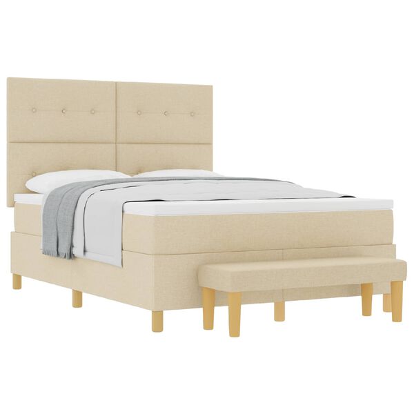 vidaXL Boxspringbett mit Matratze Creme 160 x 200 cm Stoff
