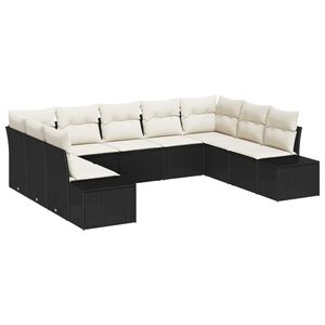 vidaXL Gartensofa-set mit Kissen 9 pcs Schwarz und Creme Polyrattan