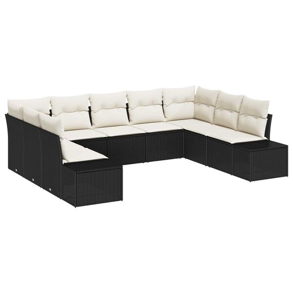 vidaXL Gartensofa-set mit Kissen 9 pcs Schwarz und Creme Polyrattan