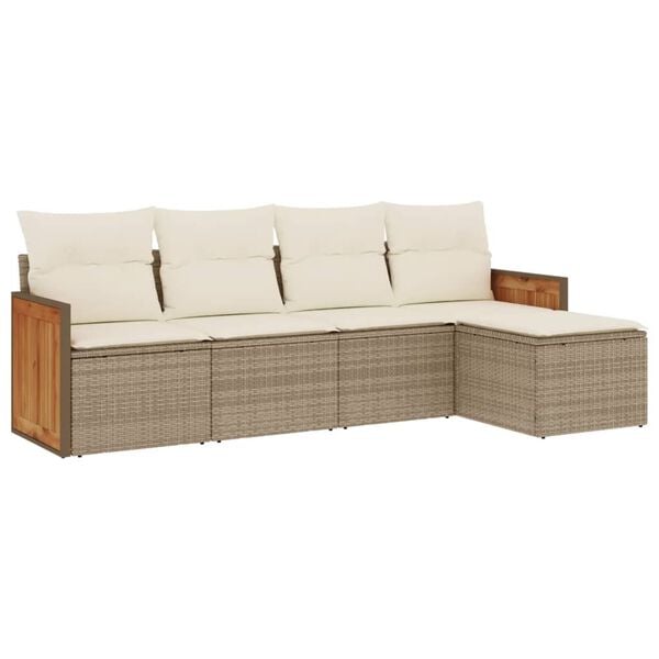 vidaXL 5-tlg. Garten-Sofagarnitur mit Kissen Beige Poly Rattan