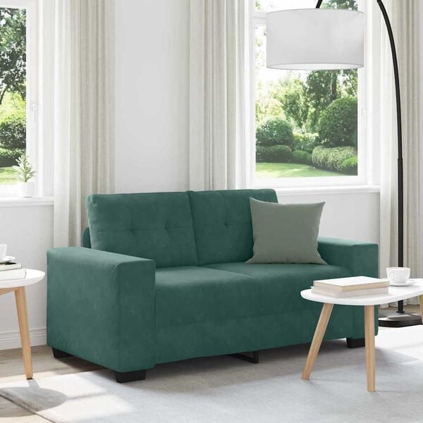 vidaXL | Zweisitzer-Sofa | mit Kissen Dunkelgrün Samt