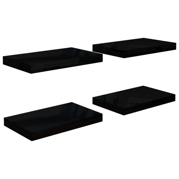vidaXL Schweberegale 4 Stk. Hochglanz-Schwarz 40x23x3,8 cm MDF