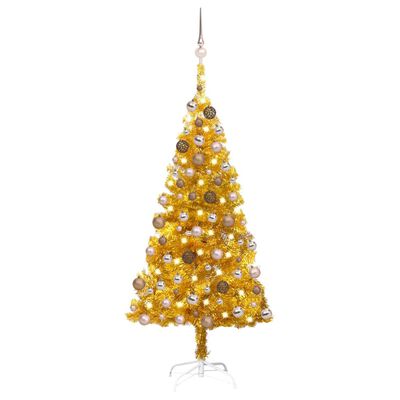 vidaXL Künstlicher Weihnachtsbaum Beleuchtung & Kugeln Gold 150 cm PET