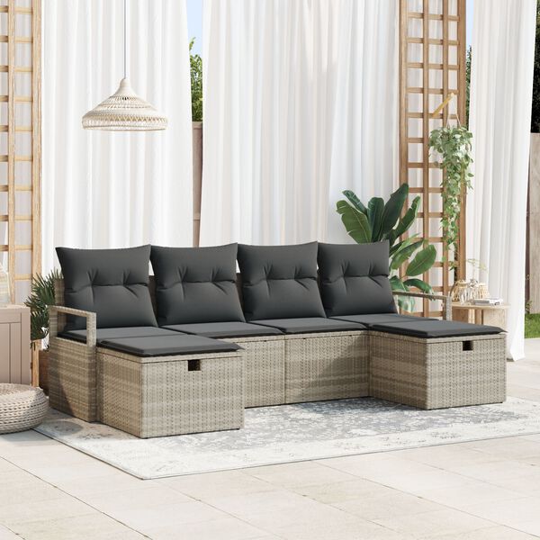 vidaXL Garten-Sofa-Set 6 pcs Hellgrau 230 x 117 x 85 cm Poly Rattan