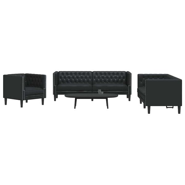 vidaXL Wohnzimmer Couch 3 pcs Schwarz 194 x 74,5 x 70,5 cm Kunstleder