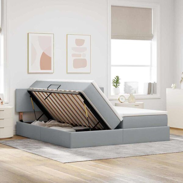 vidaXL Aufbewahrungsbett mit Matratze Hellgrau 180 x 200 cm Kunstleder