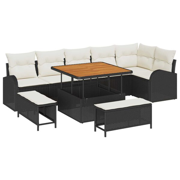 vidaXL Garten-Sofa-Set mit Kissen 9 pcs Schwarz Poly Rattan
