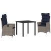 vidaXL Garten Essgruppe 3 Stk. Grau und Schwarz Rattan