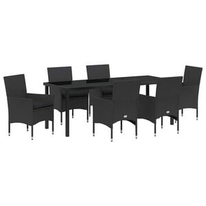 vidaXL Garten Essgruppe mit Kissen 7 pcs Schwarz Poly-Rattan