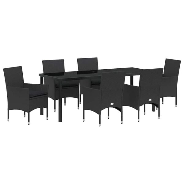 vidaXL Garten Essgruppe mit Kissen 7 pcs Schwarz Poly-Rattan