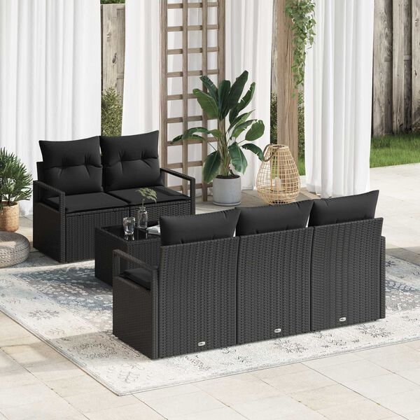 vidaXL Gartensofa-set mit Kissen 6 pcs Schwarz Poly-Rattan