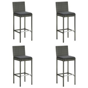 vidaXL Garten-Barhocker mit Kissen 4 Stk. Grau Poly Rattan