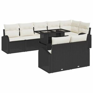 vidaXL Gartensofa-set mit Speicher 9 pcs Schwarz und Creme Poly-Rattan