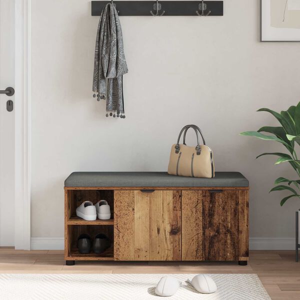 vidaXL Flurbank mit Kissen mit Regal mit T&uuml;r Altholz 100 x 38 x 46 cm