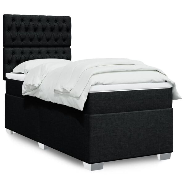 vidaXL Boxspringbett mit Matratze Schwarz 90x190 cm Stoff