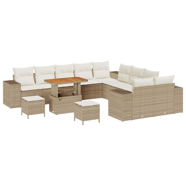 vidaXL Gartensofa-set mit Kissen 13 pcs Beige und Creme Poly-Rattan