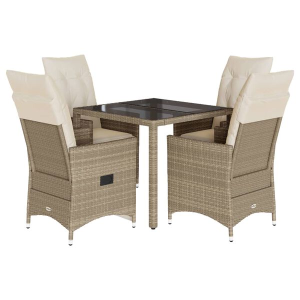 vidaXL 5-tlg. Garten-Essgruppe mit Kissen Beige Poly Rattan