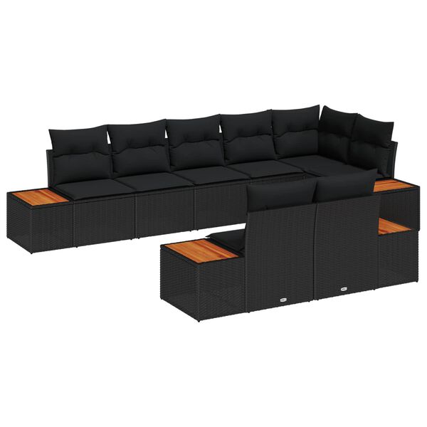 vidaXL Gartensofa-set mit Kissen 8 pcs Schwarz Poly Rattan