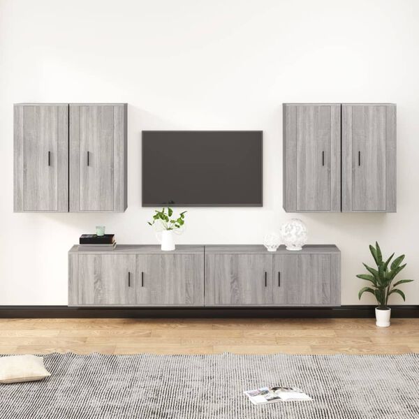 vidaXL 6-tlg. TV-Schrank-Set Grau Sonoma Holzwerkstoff