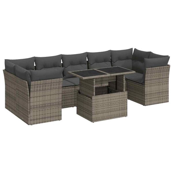 vidaXL 8-tlg. Garten-Sofagarnitur mit Kissen Grau Poly Rattan