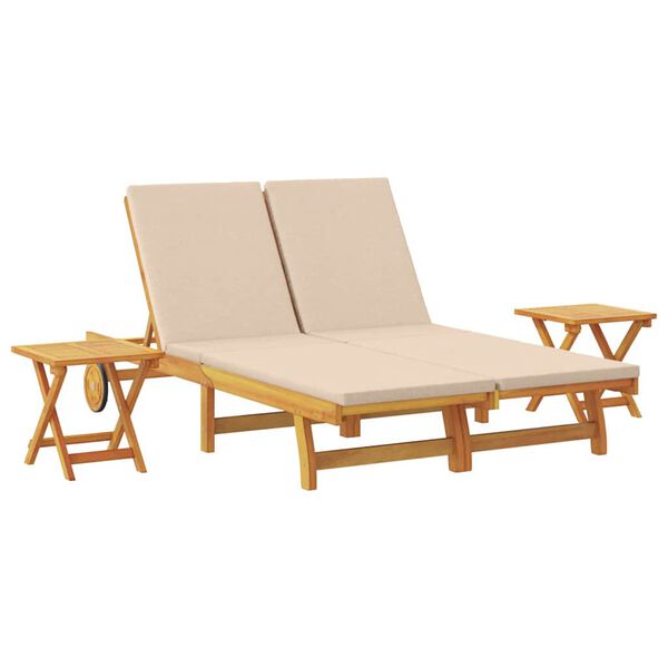 vidaXL Sonnenliege mit Kissen Beige Massivholz Akazie
