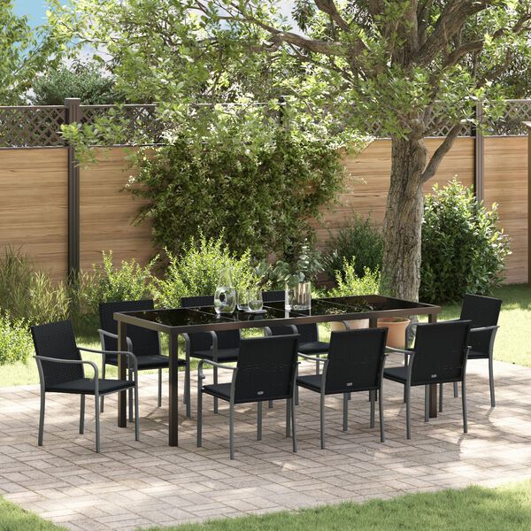 vidaXL Garten Essgruppe 9 pcs Schwarz und Grau PE-Rattan