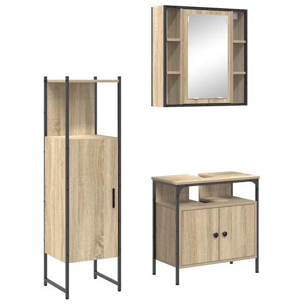 vidaXL Badezimmerm&ouml;bel-Set mit Regal mit T&uuml;r 3 pcs Braun Holzwerkstoff