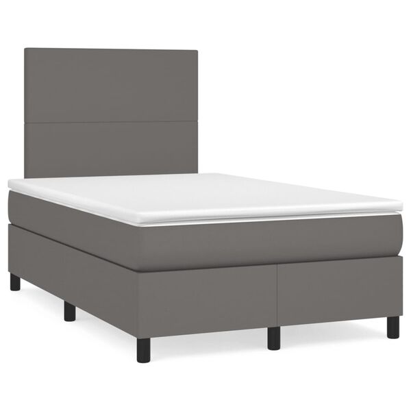 vidaXL Boxspringbett mit Matratze & LED Grau 120x190 cm Kunstleder