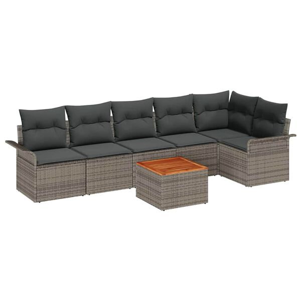 vidaXL Garten-Sofa-Set mit Kissen mit Speicher mit Kissen 7 pcs Grau