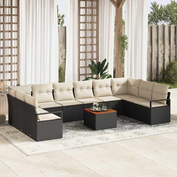 vidaXL Gartensofa-set mit Kissen 11 pcs Schwarz Poly-Rattan
