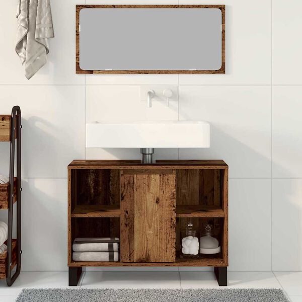 vidaXL Badezimmerschrank mit T&uuml;r Altholz 80 x 33 x 60 cm Holzwerkstoff